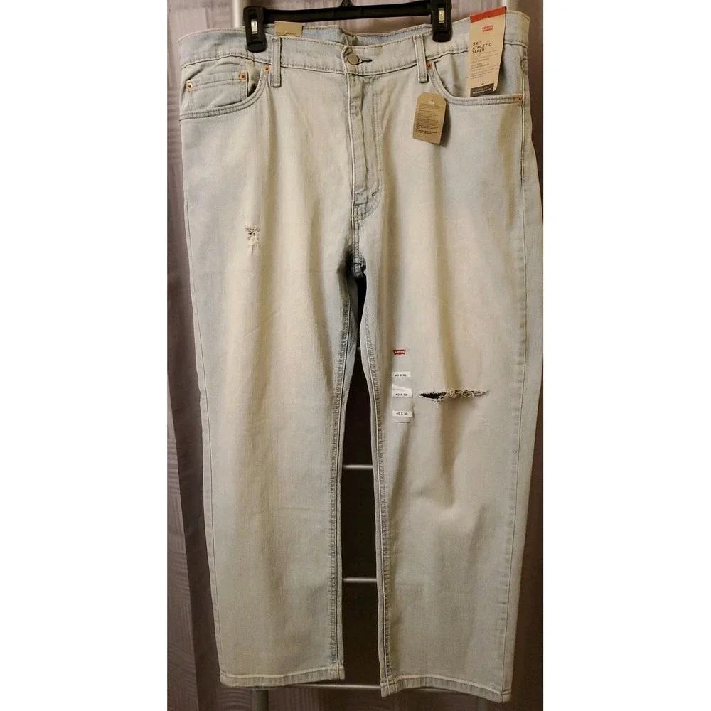 NWT Levis 541 Big & Tall Athletic Taper Distressed Mens Jeans 40X30 Light Denim
